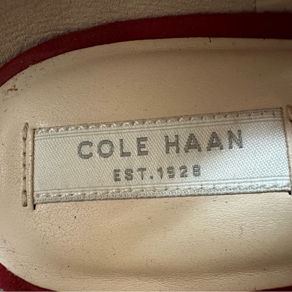 Cole Haan Margarite Kiltie Loafer Pump Brown & Red Suede Snake Heel Size 8.5 - Picture 10 of 12